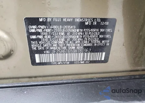 2009 Subaru Forester 2.5X z USA, uszkodzony, nr VIN JF2SH61659H781962